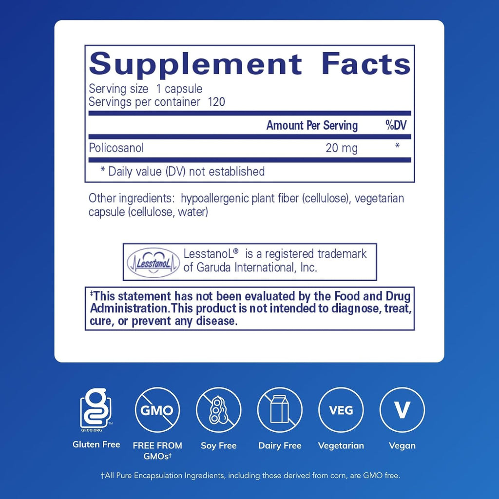 Pure Encapsulations Policosanol 20 mg - 120 Cápsulas