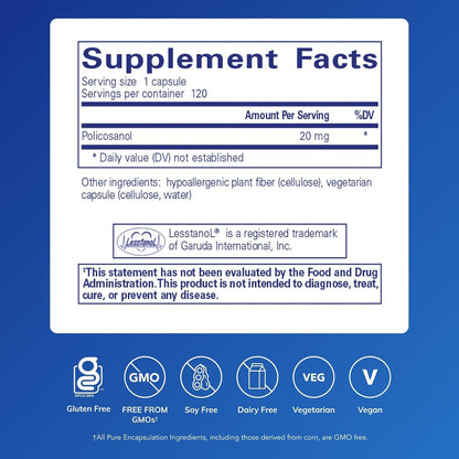 Pure Encapsulations Policosanol 20 mg - 120 Cápsulas – Image 2