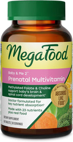 MegaFood Baby & Me 2 - Vitaminas prenatales con folato, colina, hierro, yodo - 60 comprimidos (30 dosis)