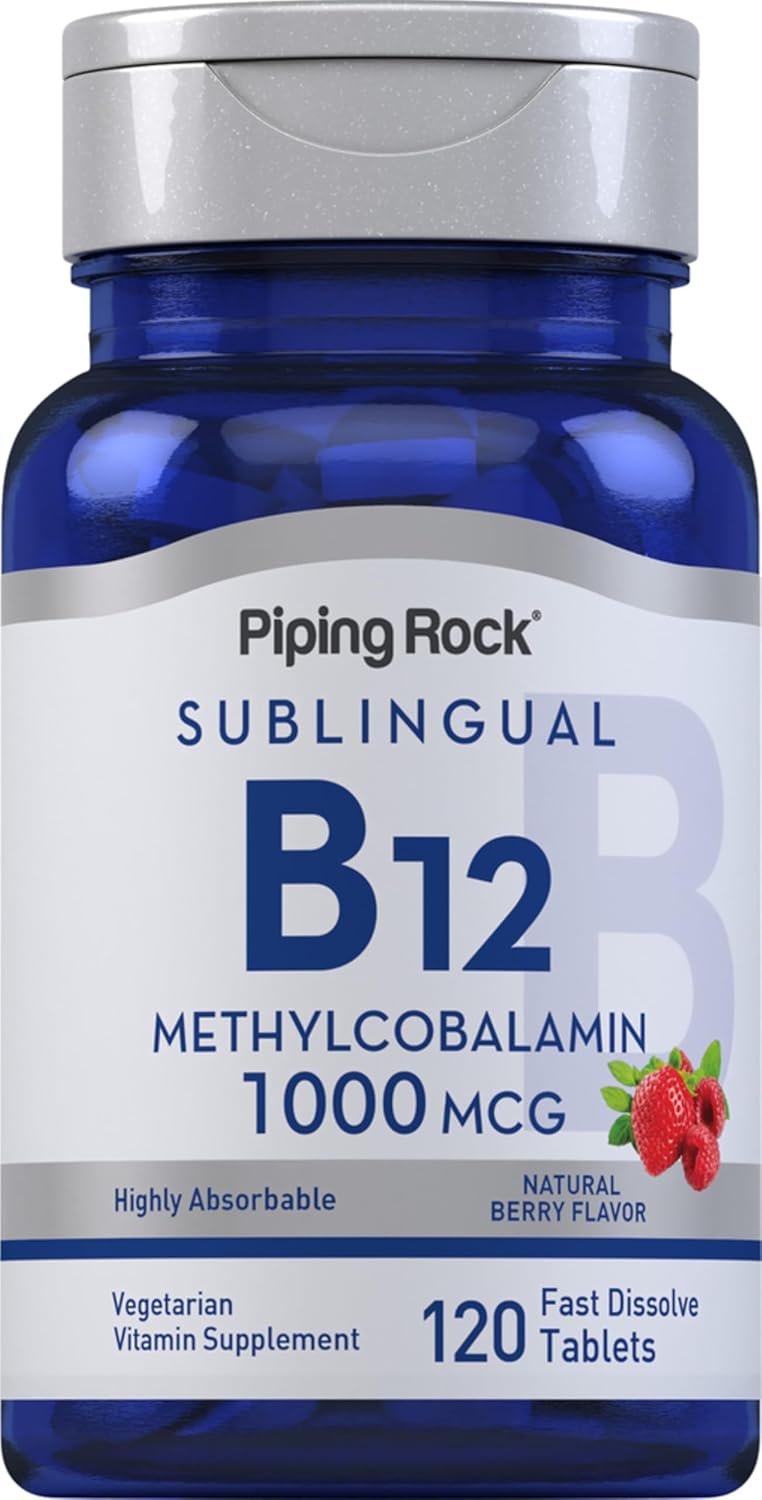 Piping Rock Vitamina B12 1000 mcg Sublingual - 120 Comprimidos - Metilcobalamina - Sabor a Bayas - Vegana, Sin Gluten