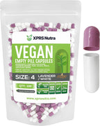 XPRS Nutra Cápsulas Vacías Tamaño 4 - 500 unidades - Cápsulas Veganas Pequeñas - Píldoras Vegetarianas - Relleno DIY de Cápsulas Vegetales - Cápsulas Veggie Rellenables para Suplementos (Lavanda/Blanco)