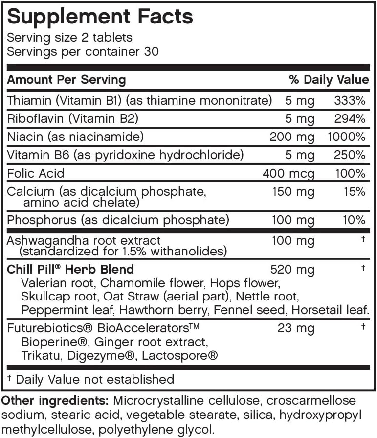 Futurebiotics Chill Pill, Fórmula de Calma, 60 Comprimidos Vegetarianos