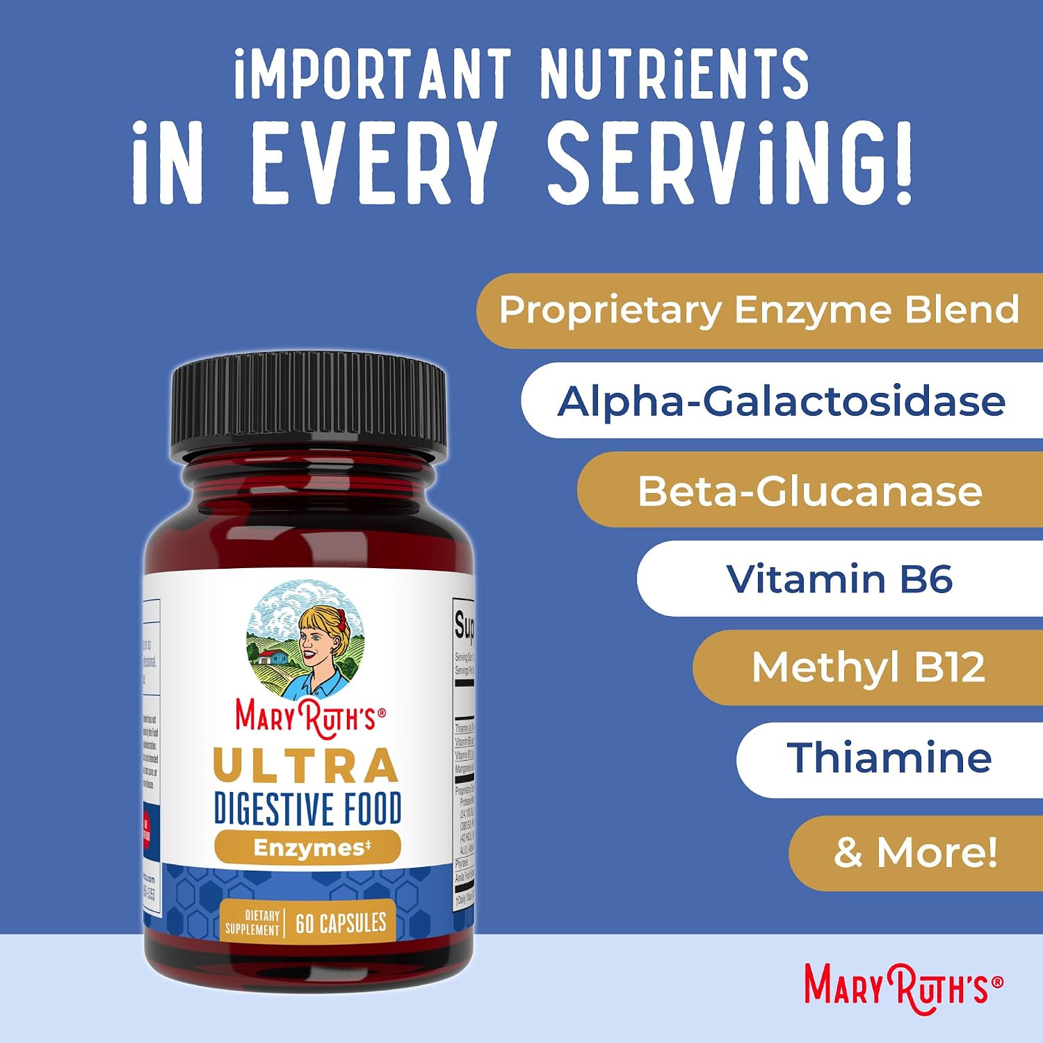 MARYRUTH'S Ultra Digestive Enzymes | 12+ Enzimas Digestivas | 60 Cápsulas Veganas