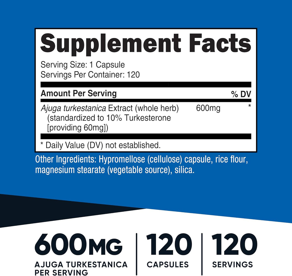 Nutricost Turkesterone Dietary Supplement 600mg, 120 Cápsulas - Vegetariano, No GMO y Sin Gluten