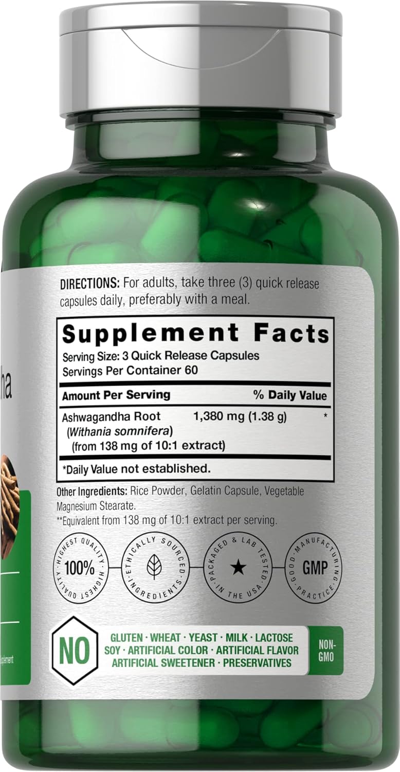 Horbäach Ashwagandha Root Supplement | 180 Cápsulas | para Hombres y Mujeres | Extracto Herbal | No-GMO, Sin Gluten