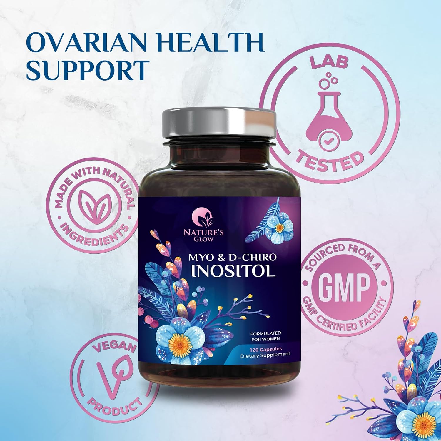 Nature's Glow Myo-Inositol & D-Chiro Inositol 1025 mg (40:1) - 120 Cápsulas Veganas