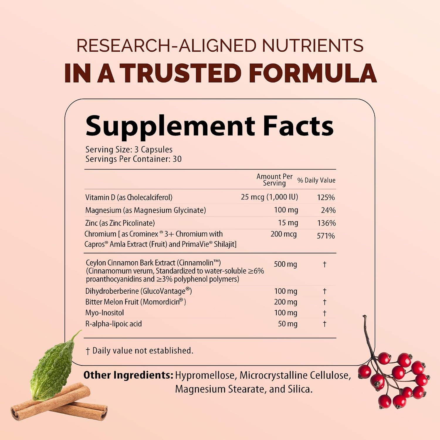 NutriSulin – Complemento de Canela de Ceilán y Berberina (Dihidroberberina) con Complejo de Azúcar en Sangre: Myo-Inositol, Melón Amargo, R-ALA, Vitamina D, Cromo, Magnesio y Zinc – 90 Cápsulas