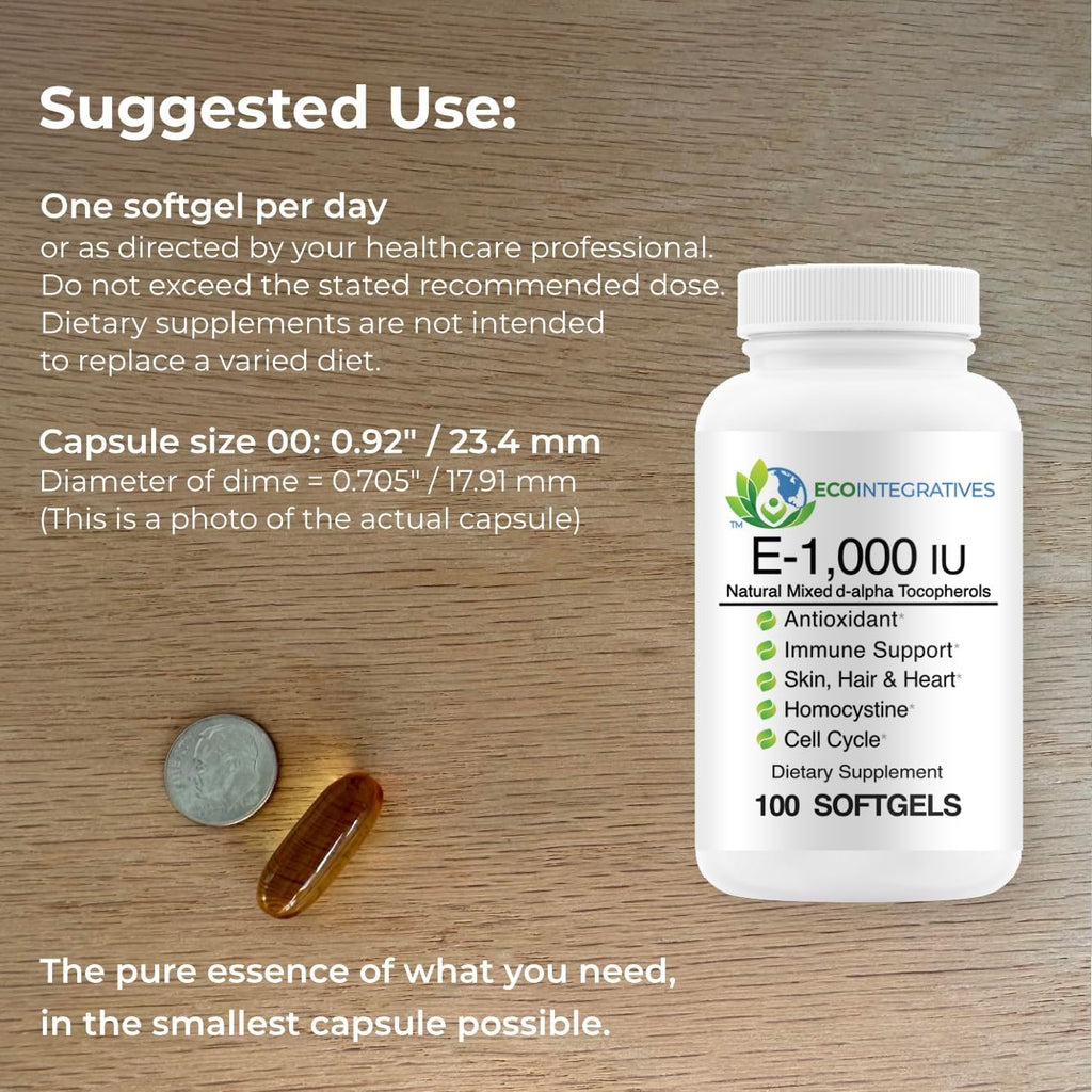 EcoIntegratives E-1,000 iu All Natural Forms of Vitamin E Mixed Tocopherols - 100 Softgels