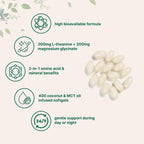 L-Theanine 200mg con Magnesio Glicinato, 400 Softgels con Aceite MCT de Coco | Complejo 2 en 1 de Aminoácido y Mineral