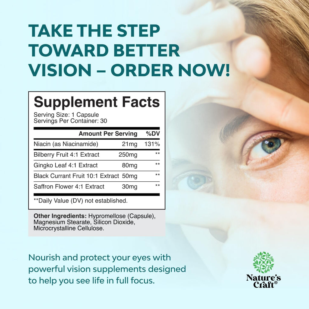 Natures Craft Eye Pressure Support con extracto de arándano - Suplemento vegano para la salud ocular - 30 cápsulas