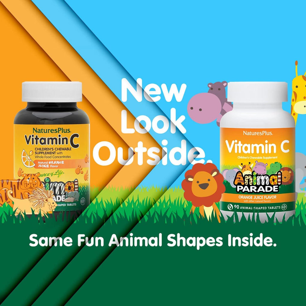 NaturesPlus Animal Parade Vitamina C Infantil - 90 Comprimidos Masticables Sabor Naranja