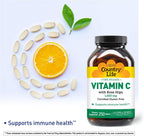 Country Life Vitamina C 1000 mg con Rose Hips, de Liberación Sostenida, 250 tabletas