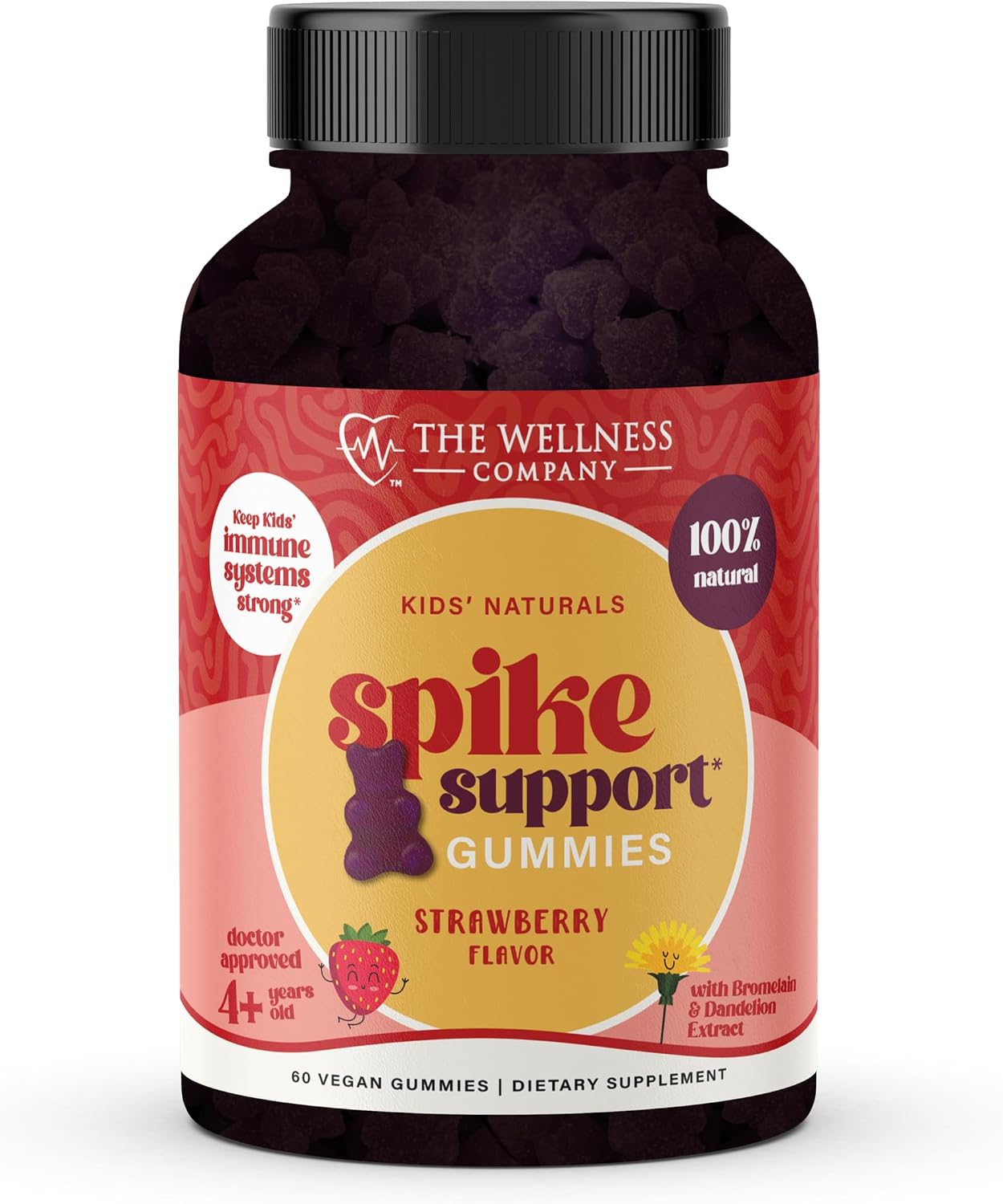 Kids Naturals Spike Support Gummies – Bienestar durante todo el año con Vitamina C, D y Zinc | 60 gominolas (1 mes)