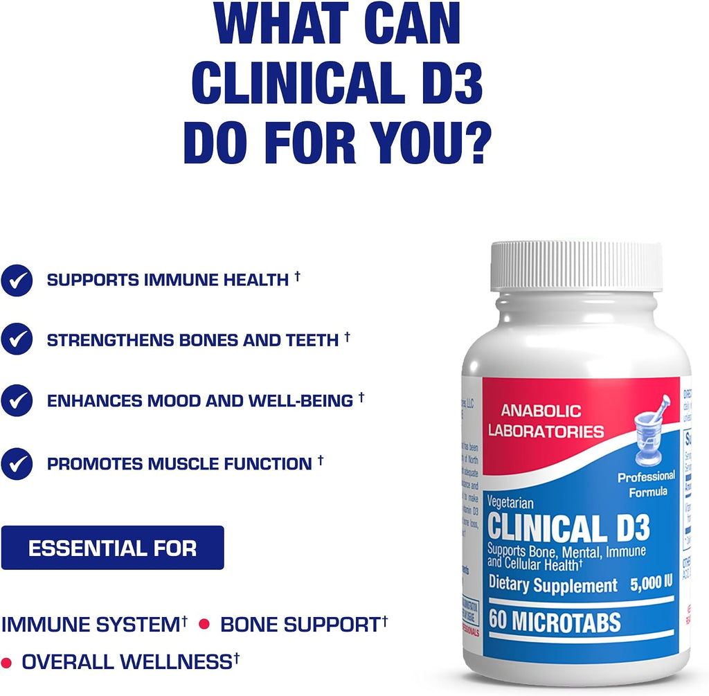 Anabolic Laboratories - Vitamina D3 5000 UI (125 mcg) - 60 Microcomprimidos Vegetarianos de Alta Absorción