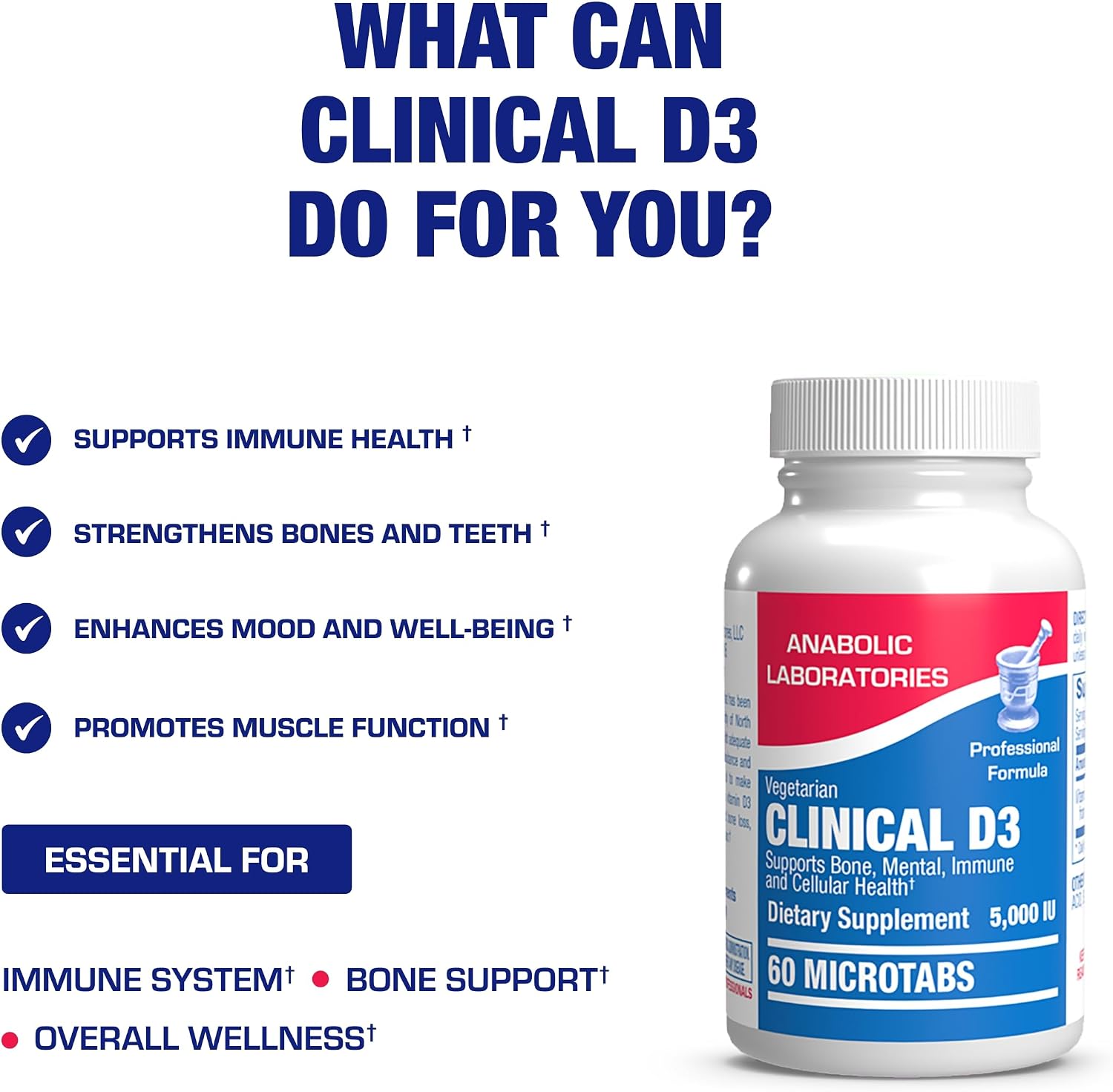 Anabolic Laboratories - Vitamina D3 5000 UI (125 mcg) - 60 Microcomprimidos Vegetarianos de Alta Absorción