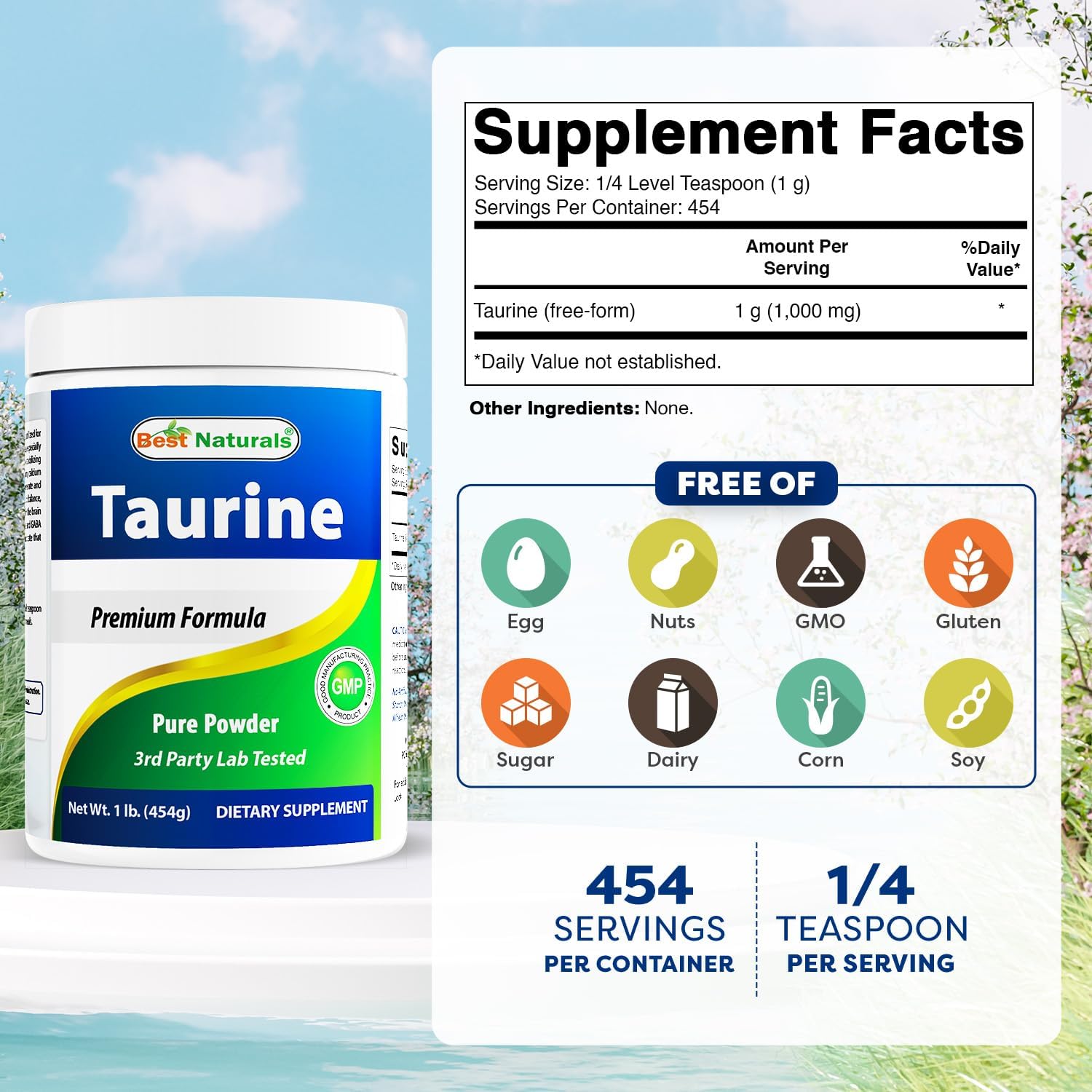 Best Naturals Taurina Pura en Polvo - 1362 g (3 x 454 g)