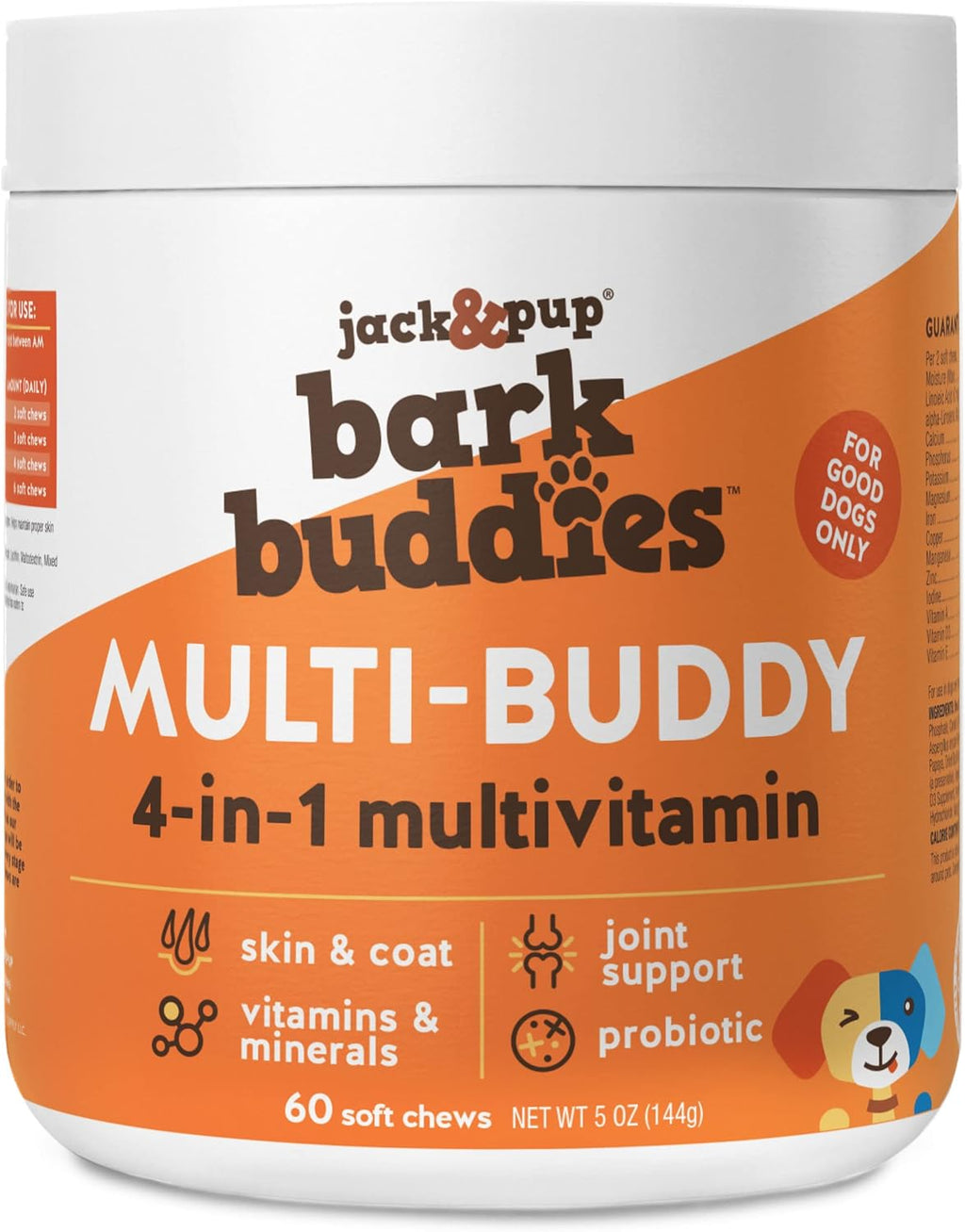 Jack&Pup Multivitamínico para Perros - Bark Buddies Multi-Buddy - Complemento masticable - 60 unidades