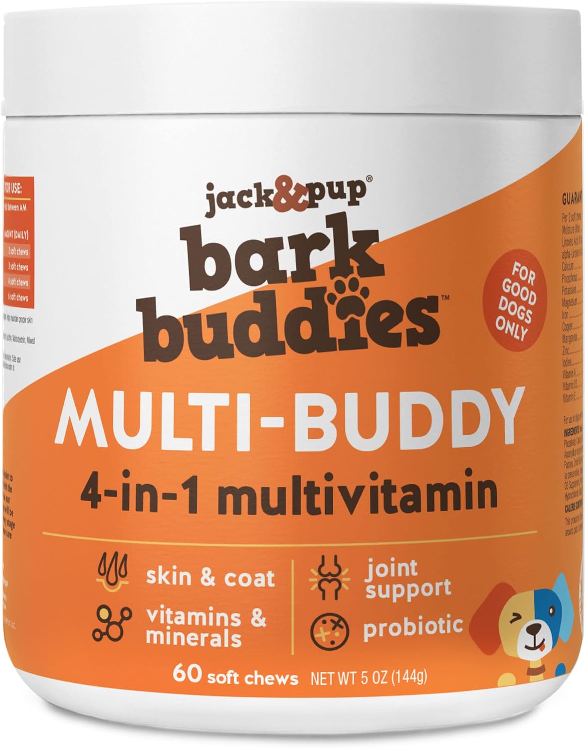Jack&Pup Multivitamínico para Perros - Bark Buddies Multi-Buddy - Complemento masticable - 60 unidades