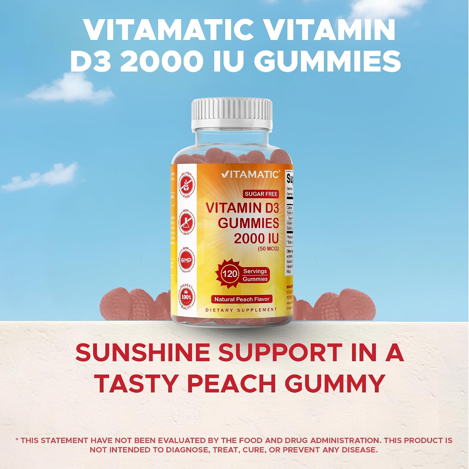 Vitamatic Vitamina D3 2000 IU Gominolas Sin Azúcar - 120 Unidades