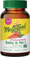 MegaFood Baby & Me 2 Vitaminas Postnatales para Mujeres en Lactancia con Folato, Colina, Yodo, Vitamina D y Hoja de Moringa - 120 Comprimidos (60 Porciones)