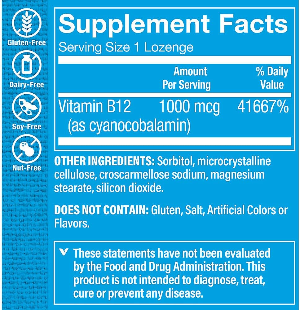 Vitamina B12 1000 mcg – 100 Tabletas Sublinguales
