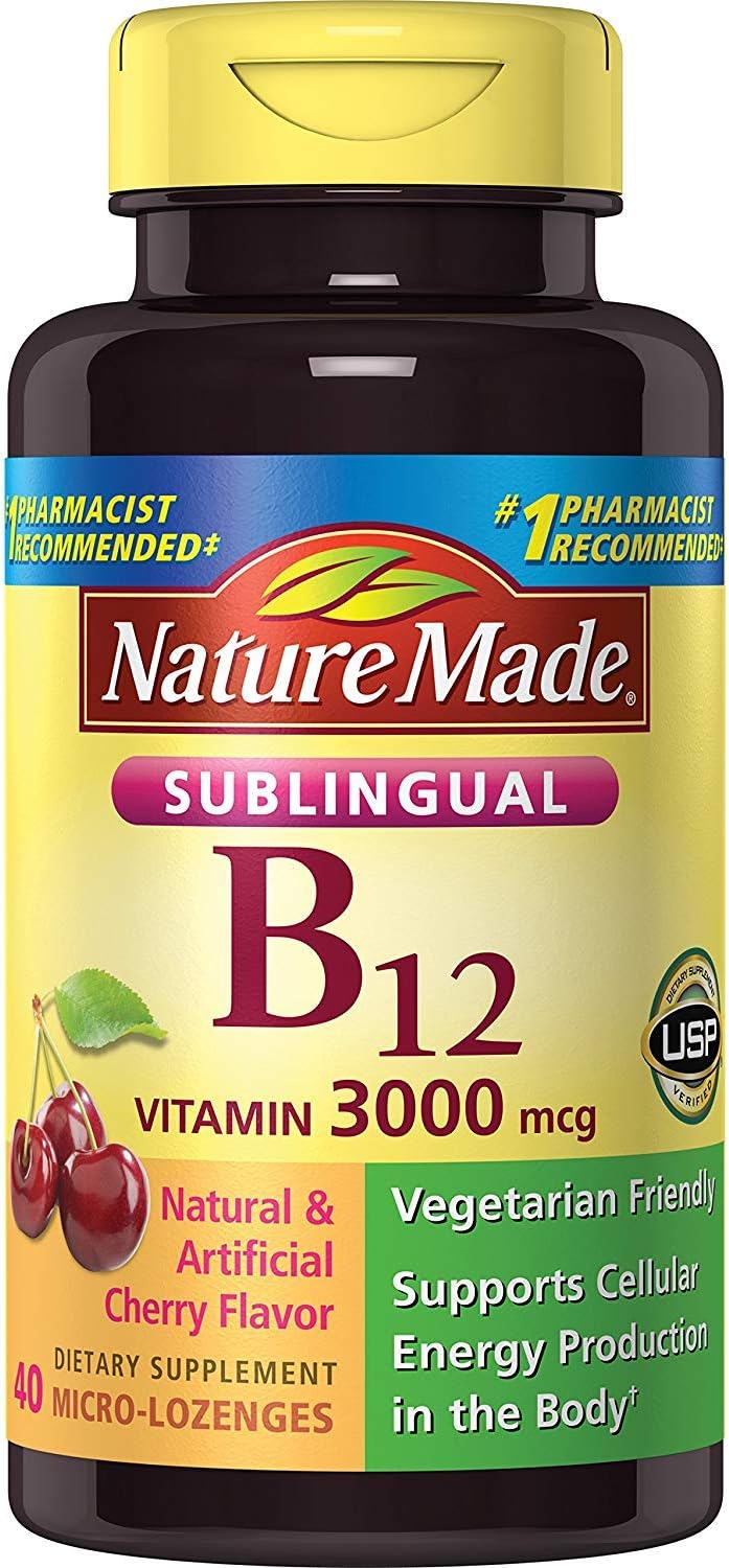 Nature Made Vitamina B-12 3000mcg, Comprimidos Sublinguales, Sabor Cereza, 40 unidades (Paquete de 2)