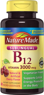 Nature Made Vitamina B-12 3000mcg, Comprimidos Sublinguales, Sabor Cereza, 40 unidades (Paquete de 2)