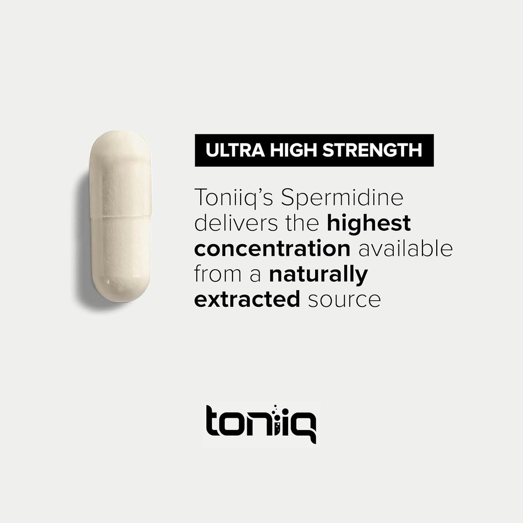 Toniiq Espermidina Ultra Concentrada 500mg - No Sintético - 5 mg por Cápsula - Extracto de Germen de Arroz