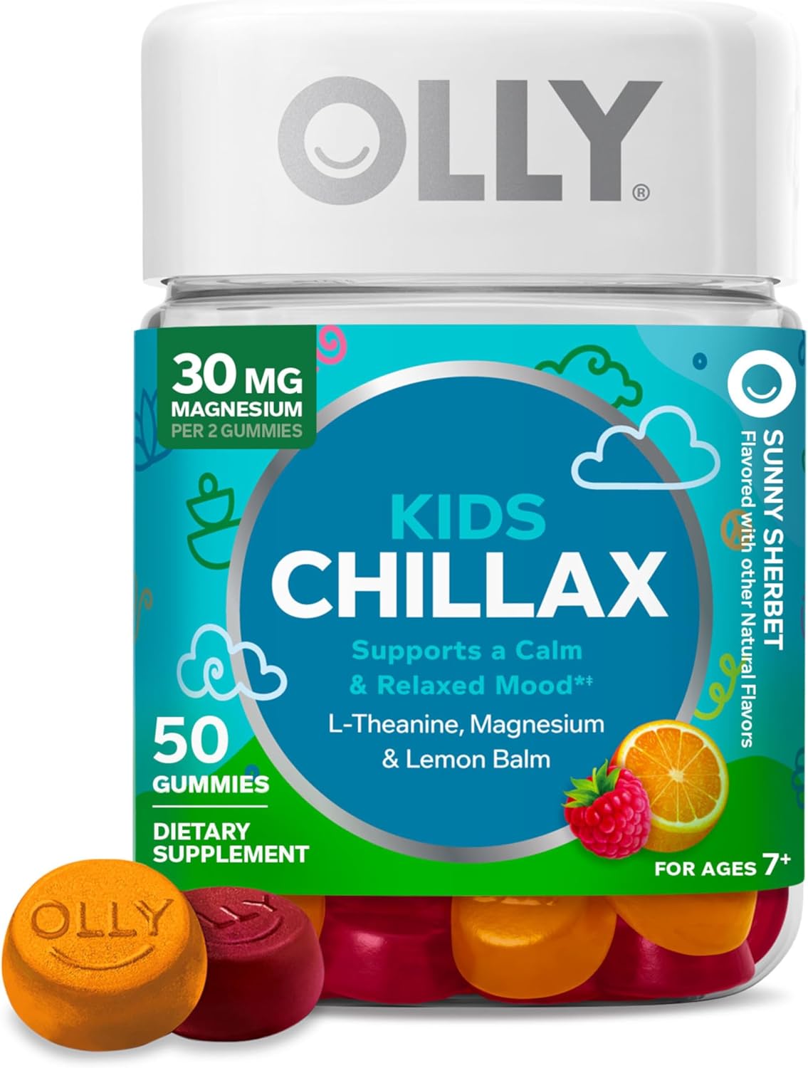 OLLY Kids Chillax Gummies - Suplemento Masticable con Magnesio, L-Teanina y Melisa para la Calma y Relajación* - 50 Gominolas