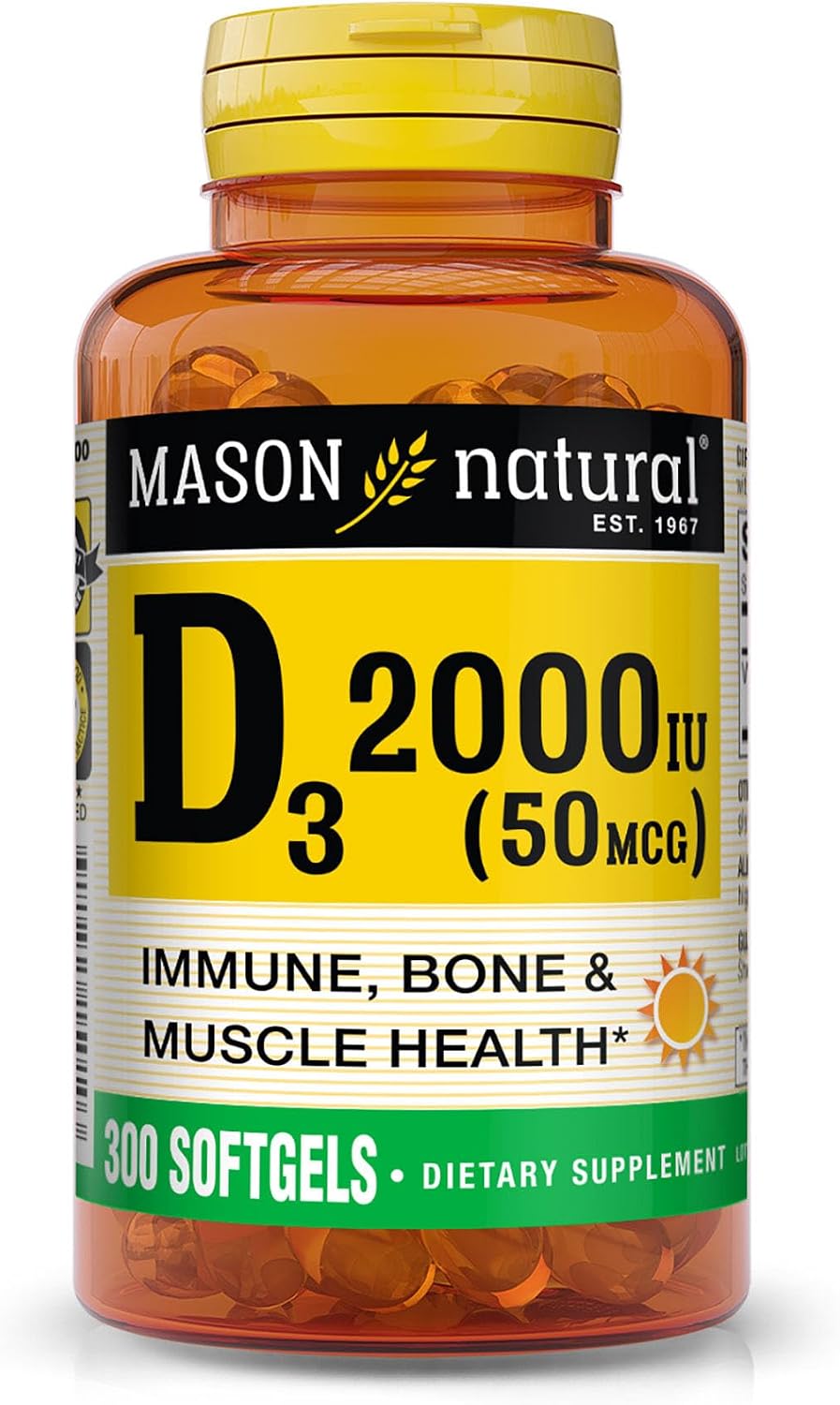 MASON NATURAL Vitamina D3 1000 UI (25 mcg) - 300 Cápsulas Blandas
