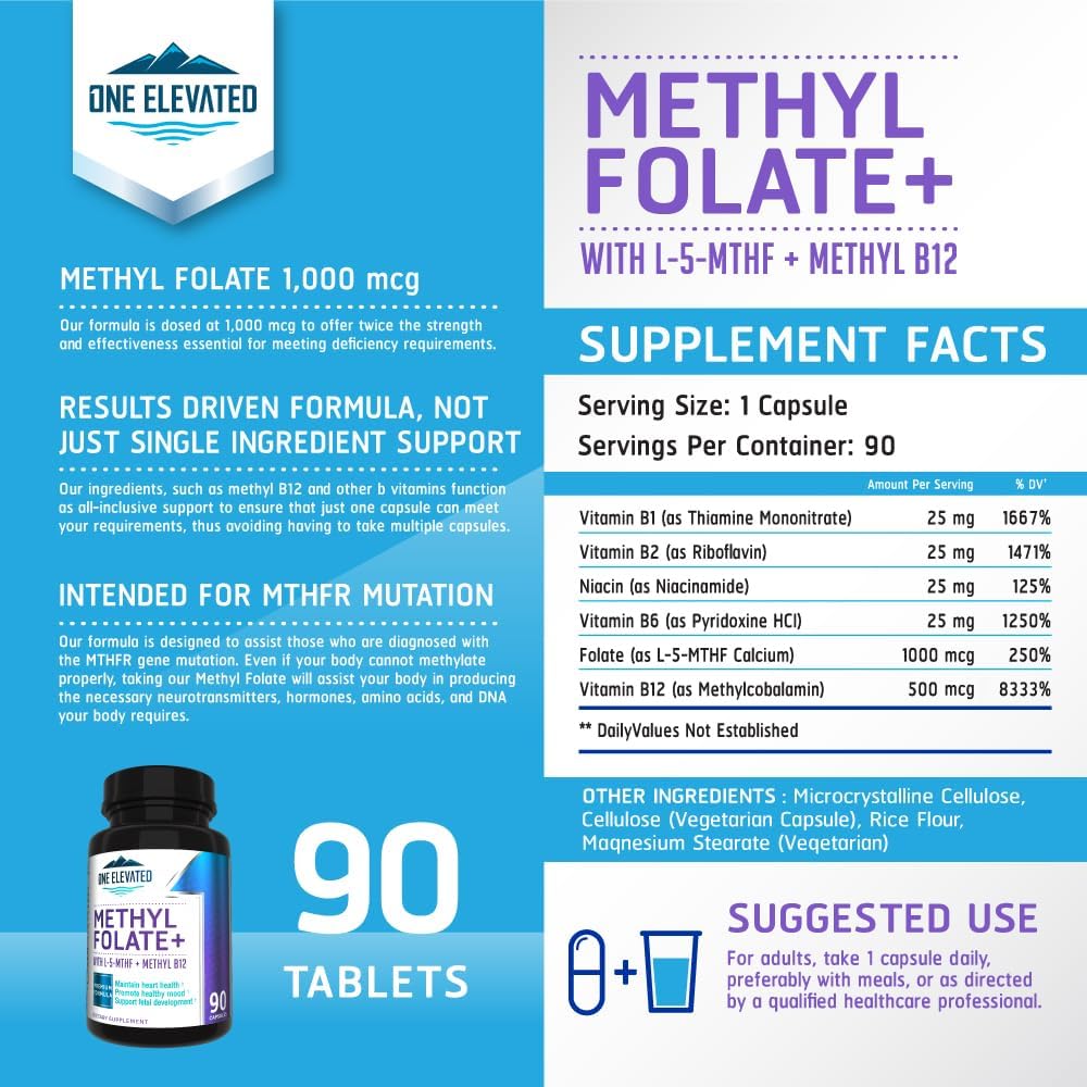 Metilfolato Activo 5-MTHF con Complejo B - 3 Meses, One Elevated