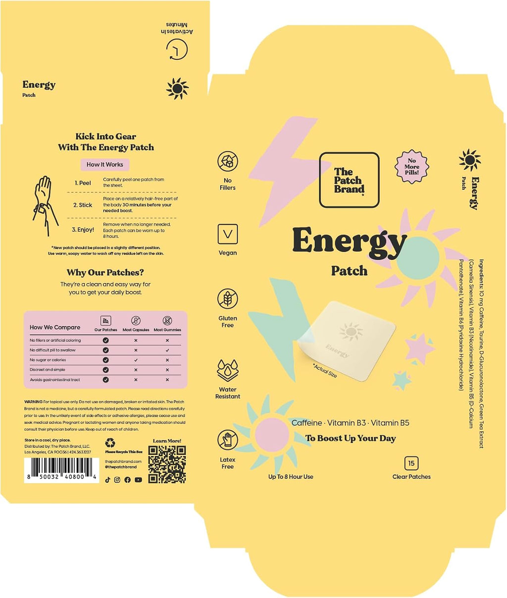The Patch Brand Parches de Energía | Con Cafeína, B3 y B5 | Parches Naturales, Veganos, Sin Crueldad y Resistentes al Agua