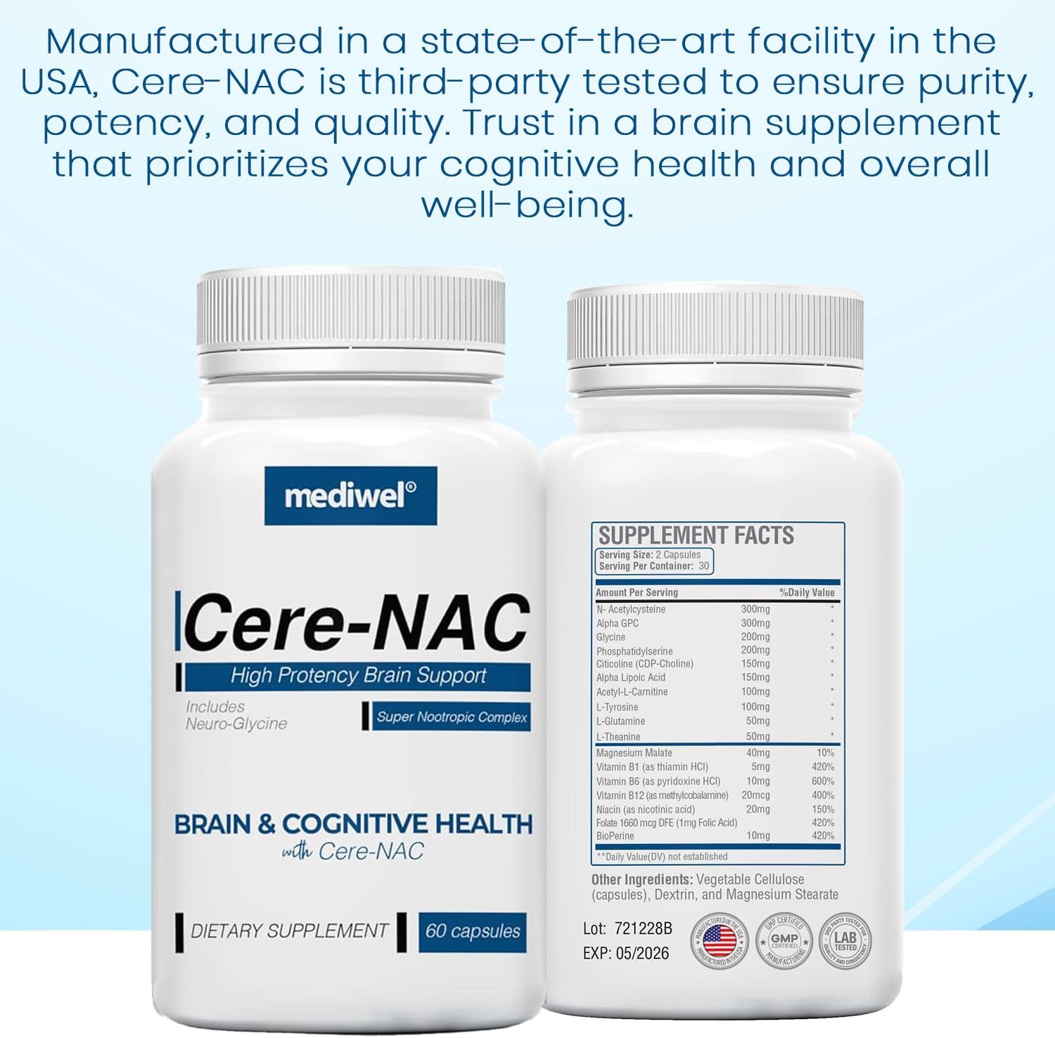 Cere-NAC Advanced Brain Supplement - Cognitive & Mental Clarity Support