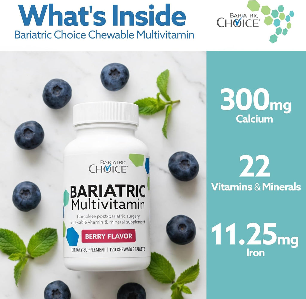 Bariatric Choice My Bariatric Multivitamínico Masticable con Hierro y Calcio, Berry (120 comprimidos)