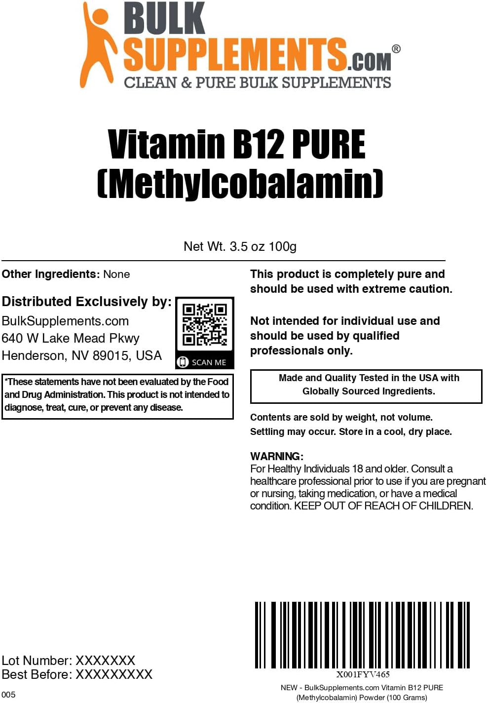 Vitamina B12 Metilcobalamina en Polvo Puro - 100g (3.5 oz) - Materia Prima