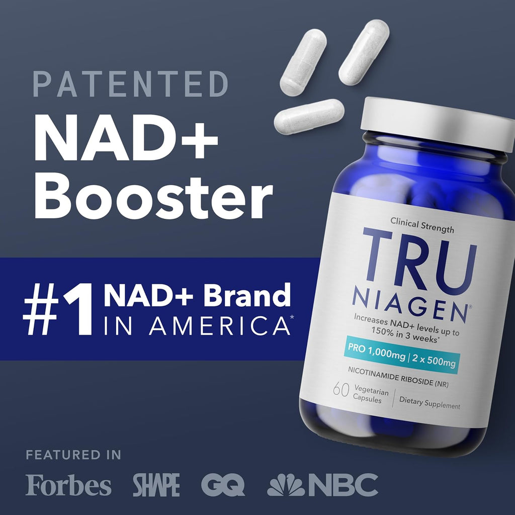 TRU NIAGEN Suplemento de NAD+ Patentado | Nicotinamida Ribósido (NR) | 30 dosis de 1000 mg (2x500 mg)