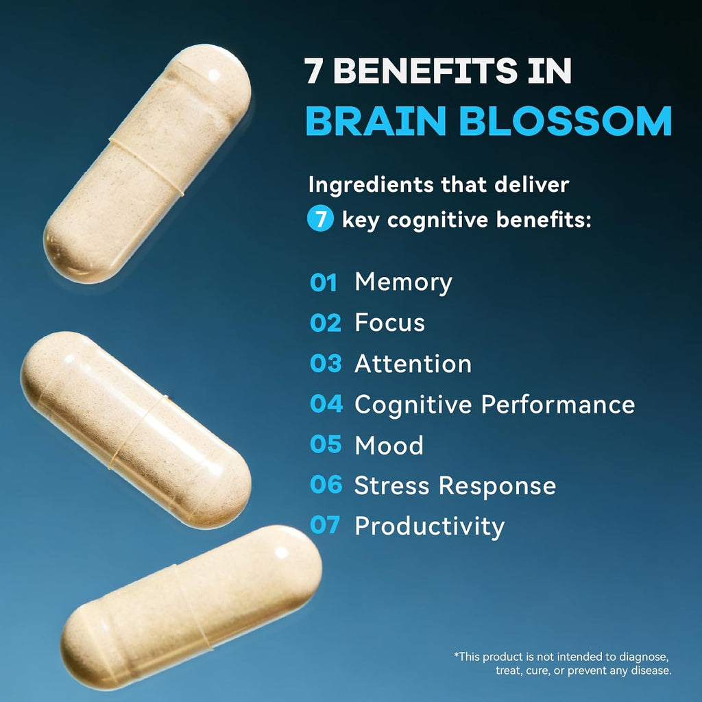 BNH Brain Blossom - Suplemento para Memoria y Enfoque con Azafrán, Ginseng y Cúrcuma, 180 Cápsulas
