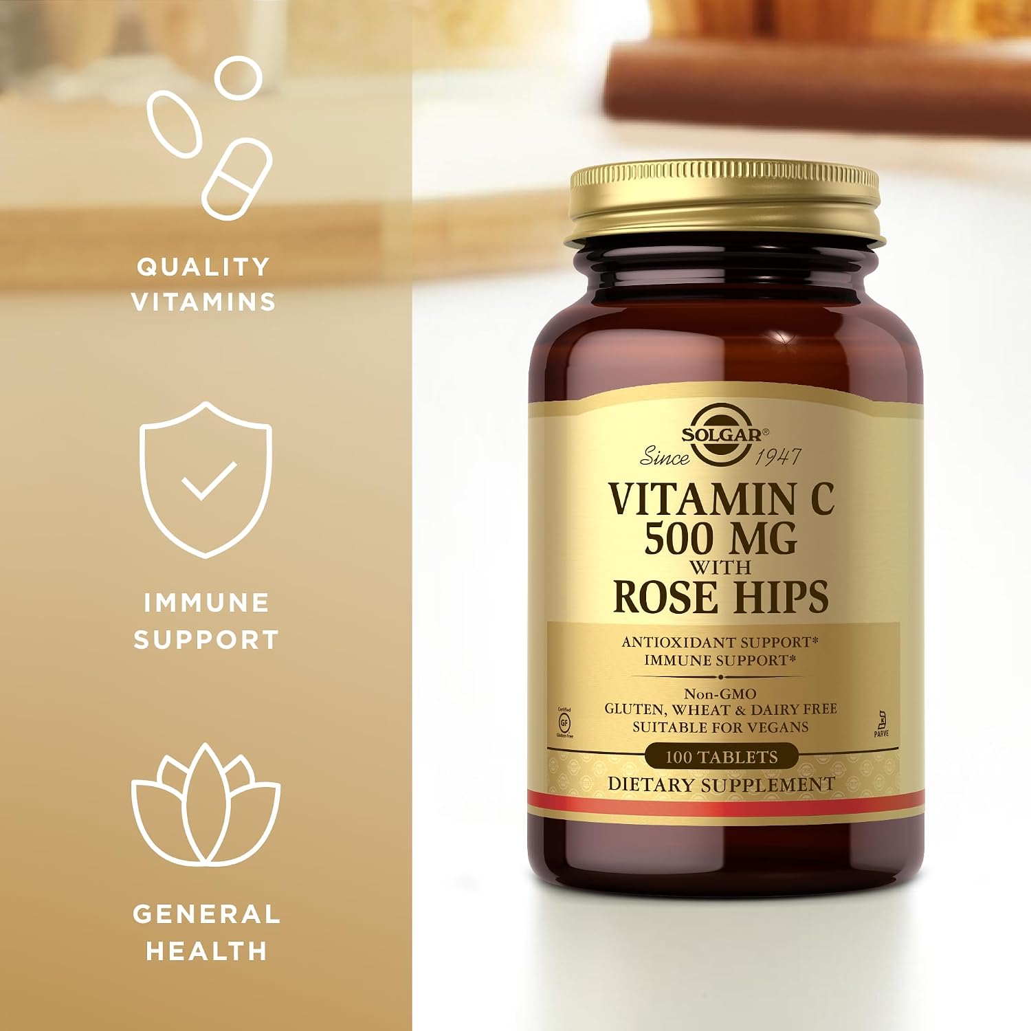 Vitamina C 500 mg con Escaramujo – Solgar – 100 Comprimidos