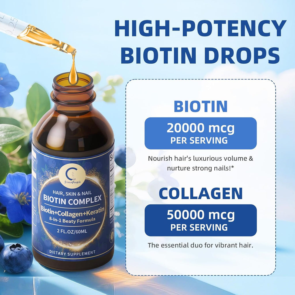 Liquid Biotin & Collagen Drops - 20000 µg de Biotina con Colágeno Líquido - 59 ml