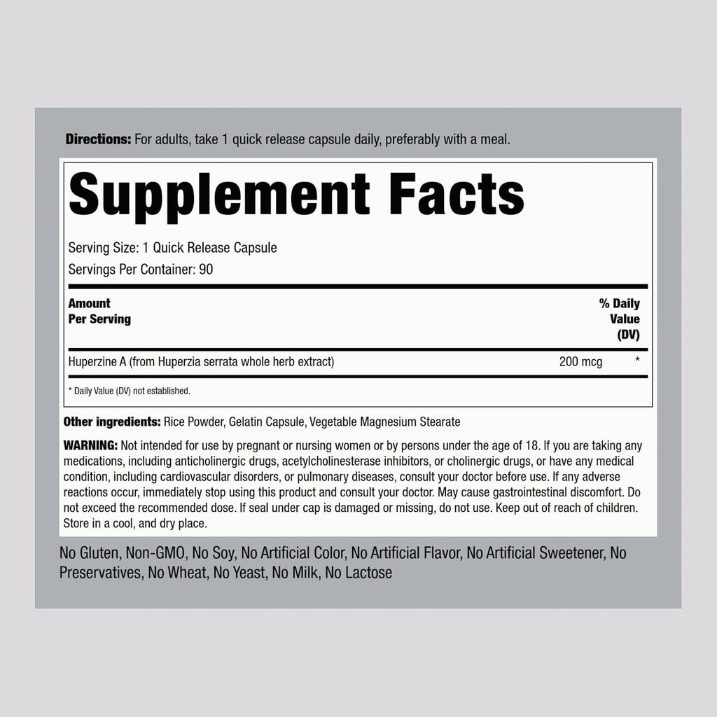 Piping Rock Huperzina A 200mcg, 90 Cápsulas, Sin OGM, Sin Gluten