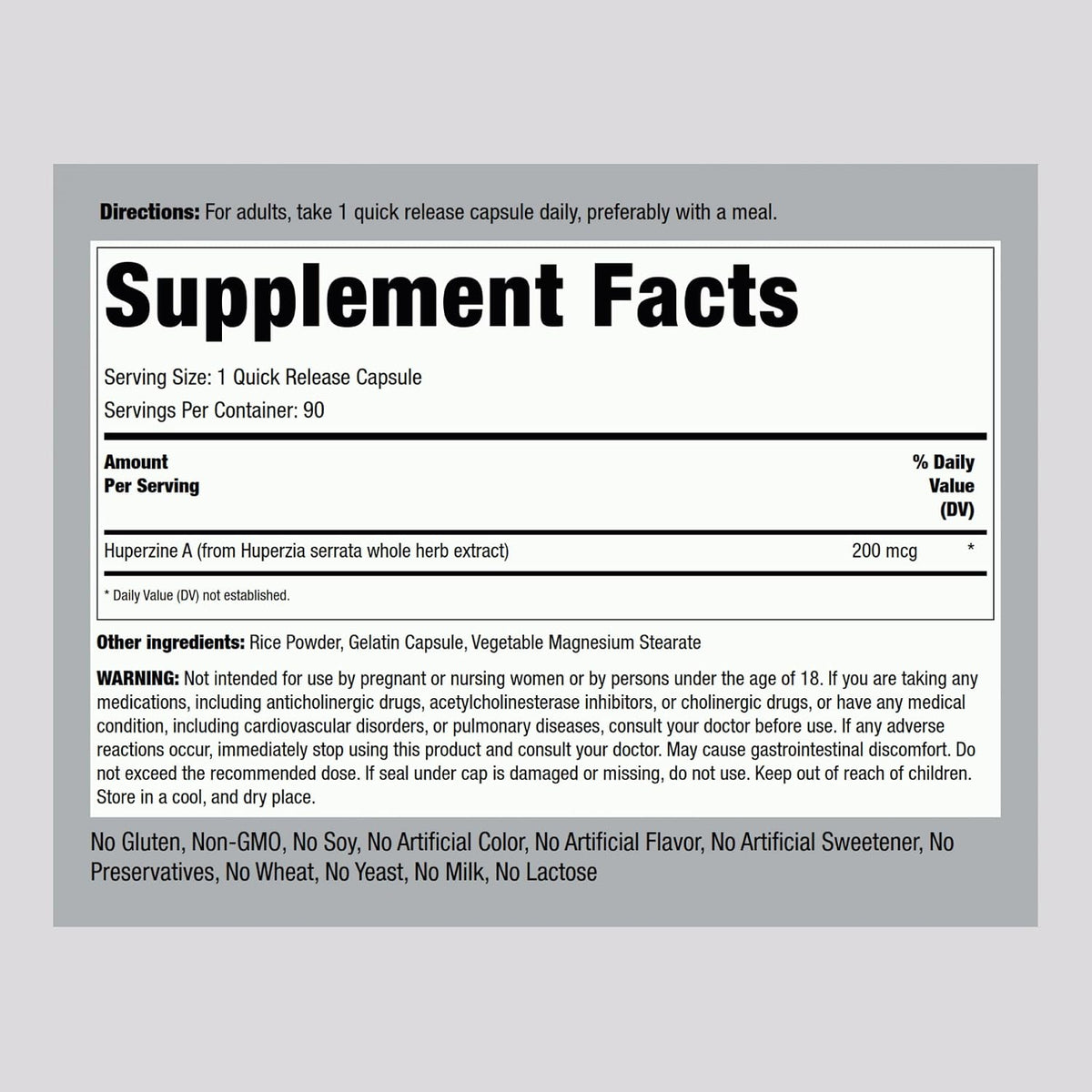 Piping Rock Huperzine A 200mcg, 90 Cápsulas, No OGM, Sin Gluten – Image 2