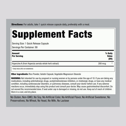 Piping Rock Huperzine A 200mcg, 90 Cápsulas, No OGM, Sin Gluten – Image 2