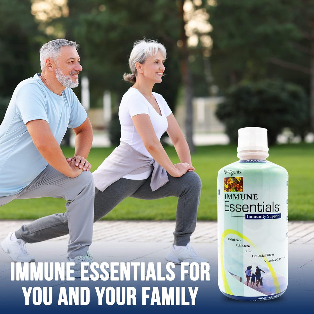 Wellgenix Immune Essentials Suplemento Líquido – Saúco, Equinácea, Zinc y Vitamina C – Sabor Afrutado – 2 Botellas de 946 ml
