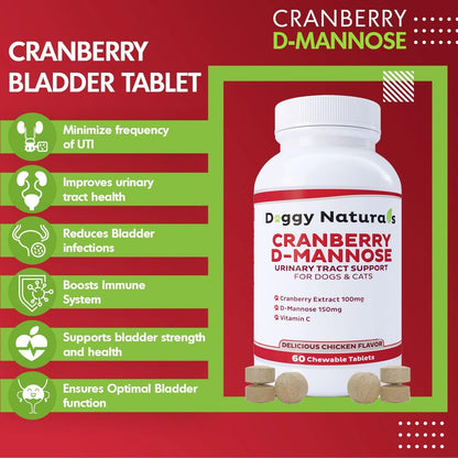 Cranberry D-Mannose para Perros y Gatos - Apoyo para el Tracto Urinario - 60 Comprimidos Masticables – Image 3