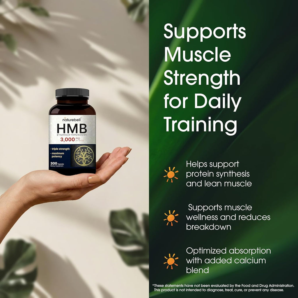 NatureBell HMB 3.000 mg - 300 Cápsulas - Triple Concentración para Masa Muscular