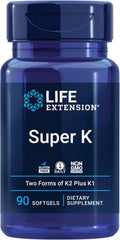Life Extension Super K - Complejo de Vitamina K1 y K2, 2000 mcg K1 y 1180 mcg K2, 90 Cápsulas Blandas