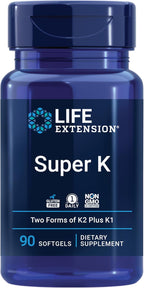Life Extension Super K - Complejo de Vitamina K1 y K2, 2000 mcg K1 y 1180 mcg K2, 90 Cápsulas Blandas