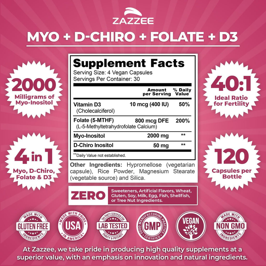 Myo & D-Chiro Inositol 40:1 con Vitamina D3 y Folato - 120 Cápsulas Veganas