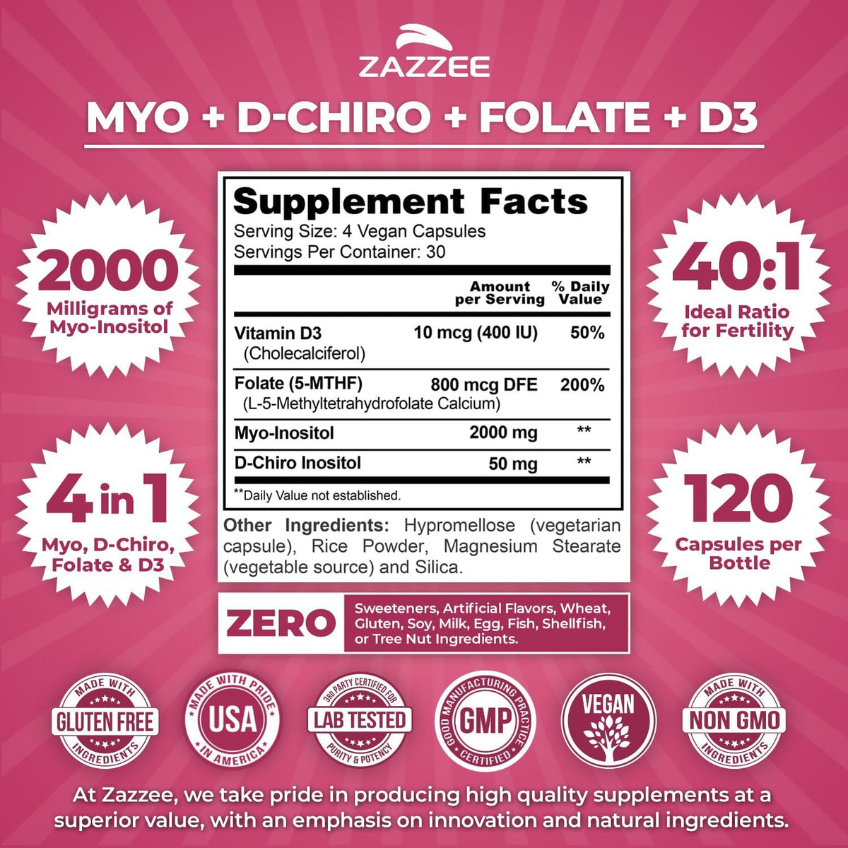 Myo & D-Chiro Inositol 40:1 con Vitamina D3 y Folato - 120 Cápsulas Veganas – Image 2