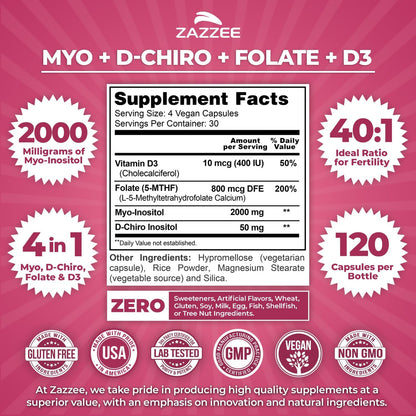Myo & D-Chiro Inositol 40:1 con Vitamina D3 y Folato - 120 Cápsulas Veganas – Image 2